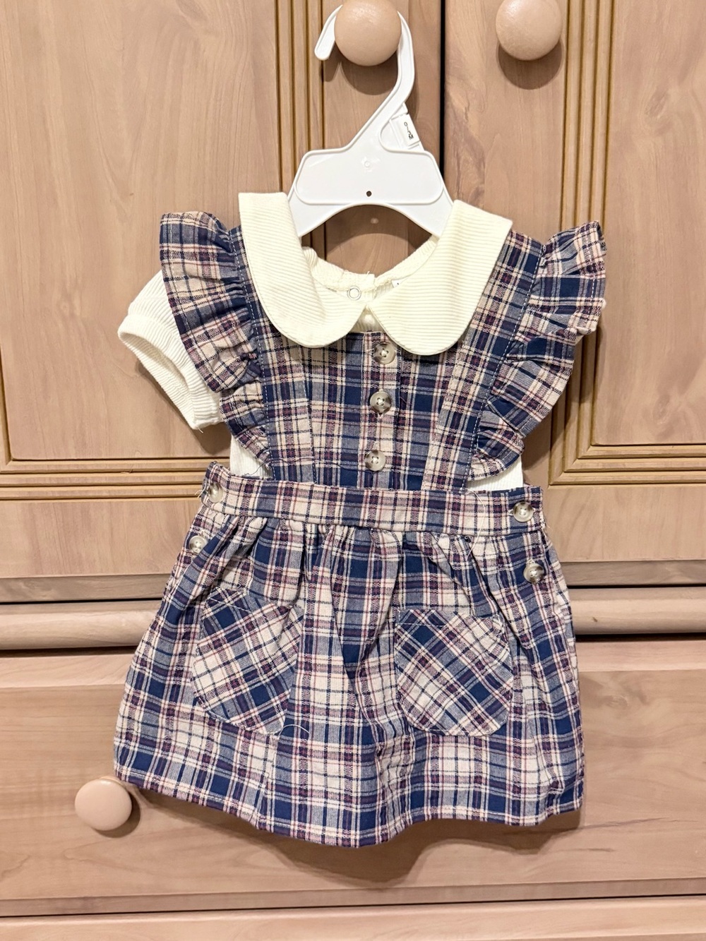 Nicole Miller Blue and Cream Plaid Pinafore Dress